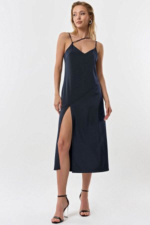 Платье-комбинация из струящейся ткани темно-синий