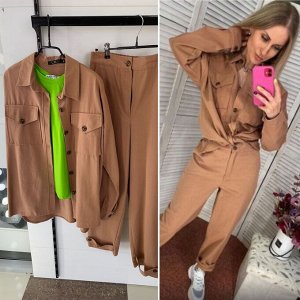 Женский джинсовый костюм с брюками