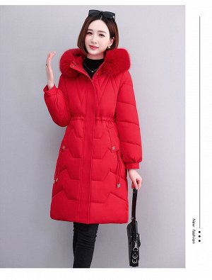 Женская куртка с капюшоном, приталенная, цвет красный
