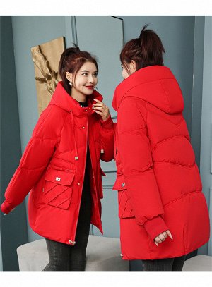 Женская куртка с капюшоном, цвет красный