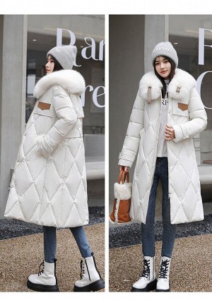 Женская длинная куртка с меховым воротником, цвет белый