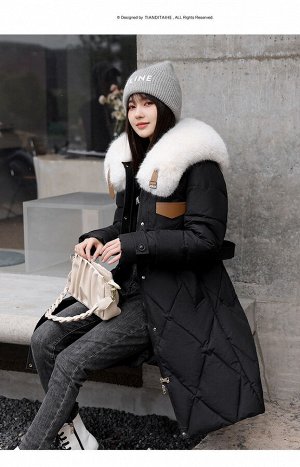Женская длинная куртка с меховым воротником, цвет черный