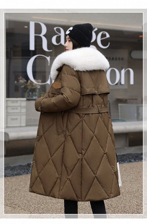 Женская длинная куртка с меховым воротником, цвет коричневый