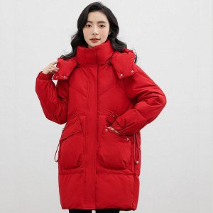 Женская куртка с воротником "стойка", с капюшоном, цвет красный