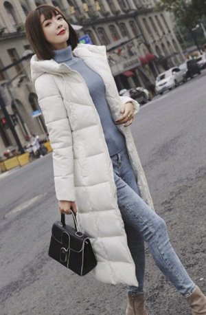 Женская длинная куртка с капюшоном, цвет белый