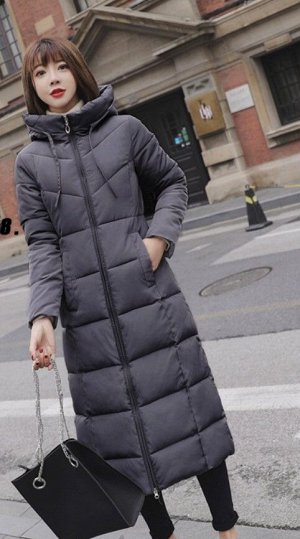 Женская длинная куртка с капюшоном, цвет серый