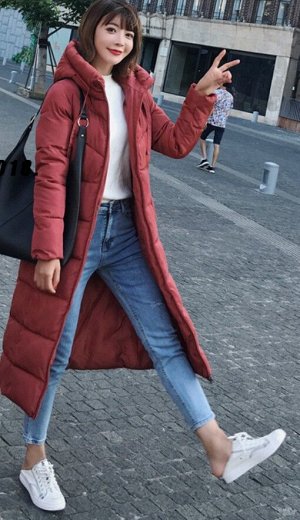 Женская длинная куртка с капюшоном, цвет темно-красный