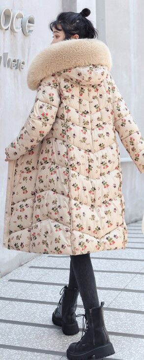 Женская куртка с капюшоном, двухсторонняя, принт "цветы", цвет молочный