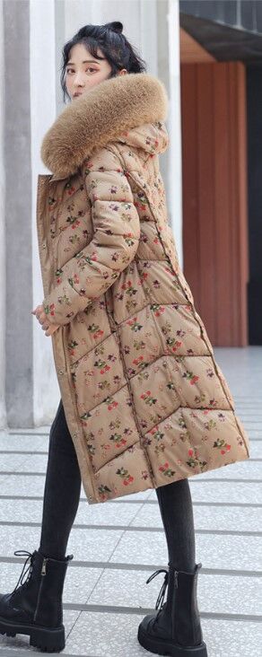 Женская куртка с капюшоном, двухсторонняя, принт "цветы", цвет бежевый