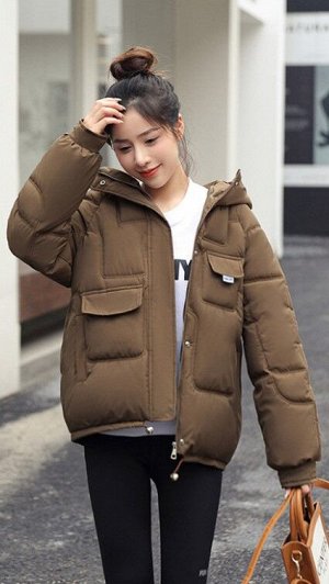 Женская куртка на кулиске снизу, цвет коричневый