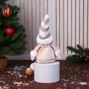 Игрушка мягкая «Дед Мороз в полосатом колпаке, с ремешком» 14x43 см, золотистая