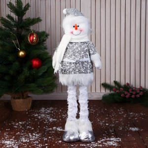 Мягкая игрушка «Снеговик в колпаке и шарфике, длинные ножки» стоит, бело-серый