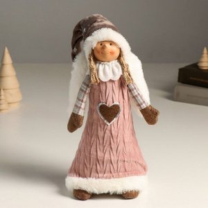 Кукла интерьерная "Ангелочек Марфуша в розовом вязанном платье с сердечком" 35 см