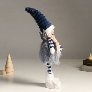 Кукла интерьерная "Ангелочек в серо-синем наряде, серебристые крылья" 44 см