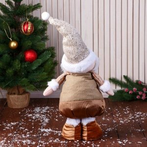 Мягкая игрушка "Дед Мороз в вязаном колпаке, длинные ножки" стоит, 70х13 см, коричневый