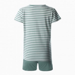 Комплект женский (футболка/шорты), цвет оливковая полоса