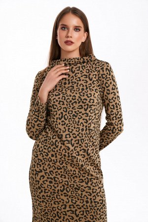 Платье KaVari 1057 бежевый принт леопард