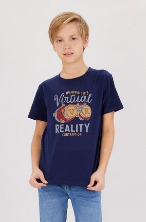 Футболка для мальчика ХЛОПОК с принтом Виртуальная реальность (принт 2731) цвет Темно-синий (НАШЕ)