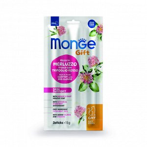 Лакомство Monge Gift Skin support для кошек "Мягкие палочки" со свежей треской и красным клевером для здоровой кожи 15 г