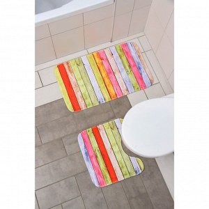 Набор ковриков для ванной и туалета Доляна «Цветные деревяшки», 2 шт, 38x45 см, 45x75 см