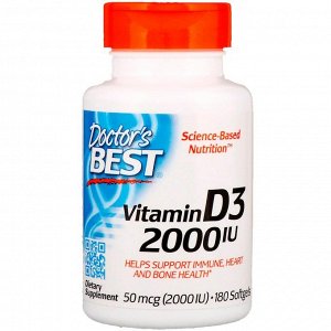 Витамин D3 Doctor's Best, Витамин D3 (Best Vitamin D3), 2000 МЕ, 180 мягких таблеток. Витамин D3 (холекальциферол) является критически важным для многих функций организма. Витамин D3, помимо прочего, 