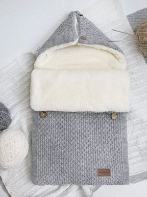 Конверт утепленный Amarobaby Pure Love Wool вязаный, серый, 75х46см