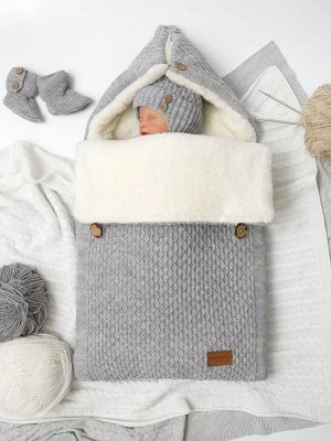 Конверт утепленный Amarobaby Pure Love Wool вязаный, серый, 75х46см