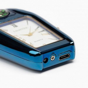 Зажигалка электронная с часами, компасом и фонарём, USB, спираль, 7.5 х 2.5 х 2 см, синяя