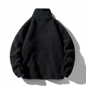 Мужская осенняя куртка-толстовка из шерпы на молнии, с минималистичным декором, черный