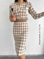 Трикотажный кардиган с юбкой в клеточку