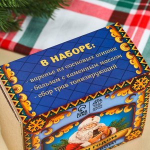 Подарочный набор новогодний «Будьте здоровы»: чай тонизирующий 20 г., варенье из сосновых шишек 30 г., бальзам 100 мл.