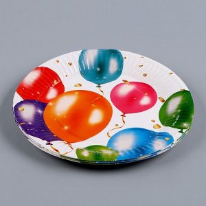 Набор бумажной посуды «С днём рождения», шары: 6 тарелок, 1 гирлянда, 6 стаканов, 6 колпаков