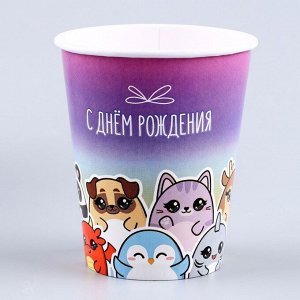 Посуда бумажная одноразовая «С днём рождения», 6 тарелок, 1 гирлянда, 6 стаканов, 6 колпаков