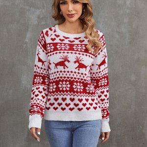 Cвободный пуловер с круглым вырезом, женский вязаный свитер