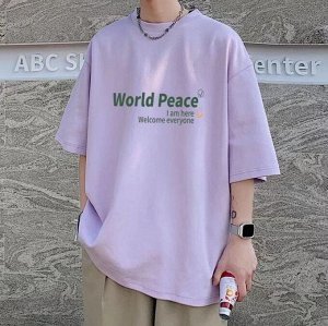 Мужская футболка с принтом, свободного кроя, светло-фиолетовый