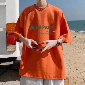 Мужская футболка с принтом, свободного кроя, оранжевый