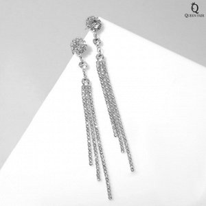 Серьги висячие со стразами «Свидание» клинок, белые в серебре,10 см
