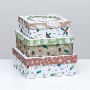 Набор подарочных новогодних коробок 3 в 1 «Новогодний венок», 19?19?7.5 - 14?14?4 см