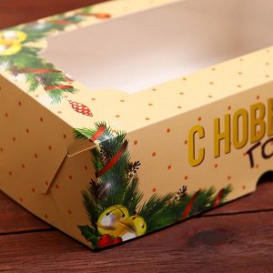 Коробка складная, кондитерская упаковка с окном "Счастливого Нового года", 25 х 15 х 7 см, Новый год