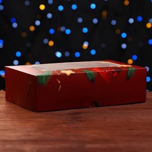 Коробка складная, кондитерская упаковка с окном "С Новым Годом!", 25 х 15 х 7 см, Новый год