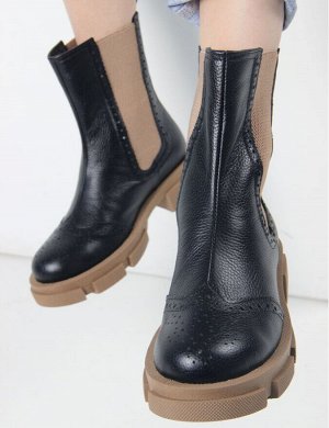 Ботинки Челси женские зимние натуральная кожа черный макс какао (зима-мех)