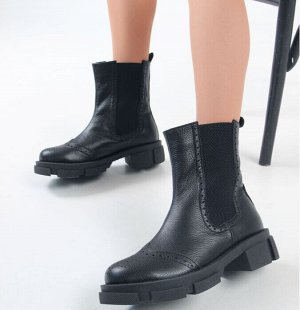 Ботинки Челси женские зимние натуральная кожа черный (зима-мех)
