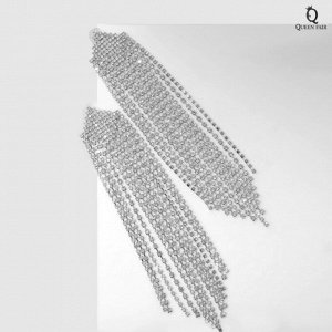 Серьги висячие со стразами «Водопад» ромбы, цвет белый в серебре, 17 см