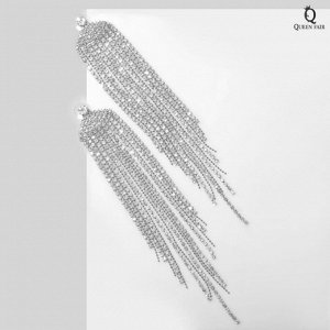 Серьги висячие со стразами «Водопад» веер, цвет белый в серебре, 15,5 см