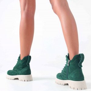 Ботинки Зеленый женские зимние натуральная замша (зима-мех)