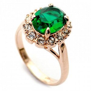 Кольцо Позолоченное розовым золотом 750 пробы (18K Gold Plated) кольцо с супер блестящим большим зеленым австрийским кристаллом Swarovski Stellux, словно застывшая капля зелени! Безумно красивое колеч