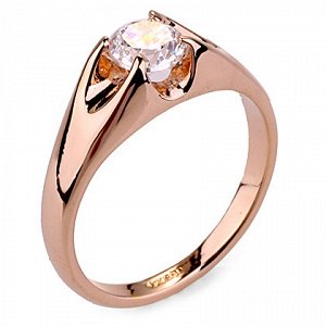Кольцо Позолоченное розовым золотом 750 пробы (18K Gold Plated) кольцо c супер блестящим прозрачным многогранным фианитом! Цвет Российского золота, один в один, не отличить!