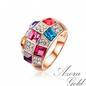 Кольцо Позолоченное розовым золотом 750 пробы (18K Gold Plated) кольцо c разноцветными супер блестящими кристаллами Swarovski Stellux! Цвет золота, как в России!