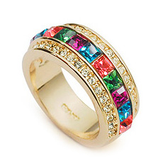 Кольцо Позолоченное розовым золотом 750 пробы (18K Gold Plated) кольцо c супер блестящими разноцветными австрийскими кристаллами Swarovski Stellux! Цвет золота как в России, один в один, не отличить!