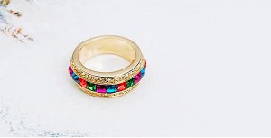Кольцо Позолоченное розовым золотом 750 пробы (18K Gold Plated) кольцо c супер блестящими разноцветными австрийскими кристаллами Swarovski Stellux! Цвет золота как в России, один в один, не отличить!